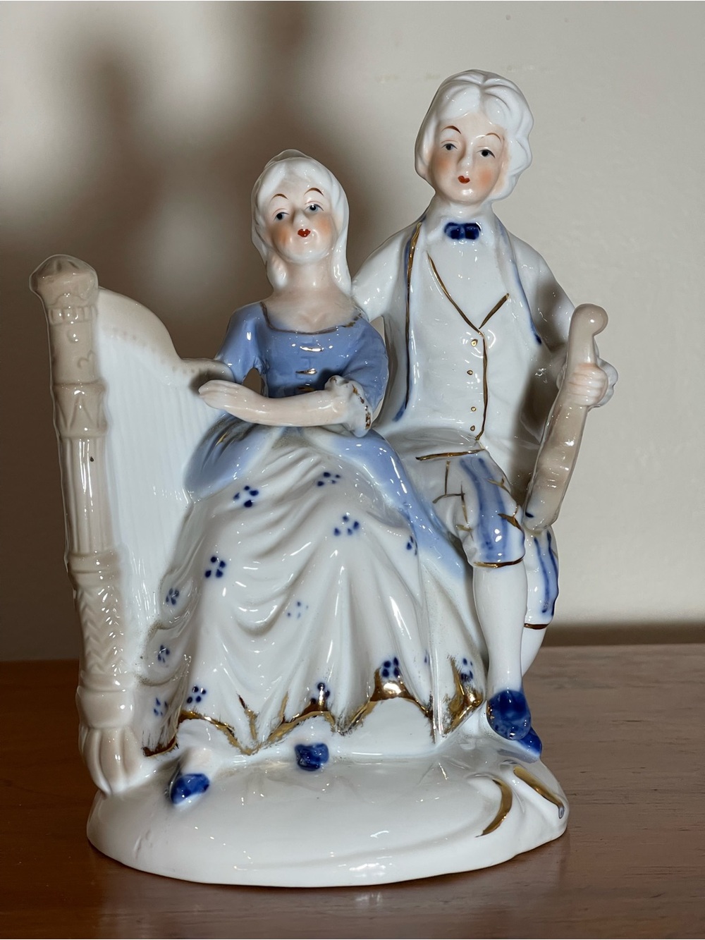 Vintage Porcelain Couple Figurine in White and Blue
